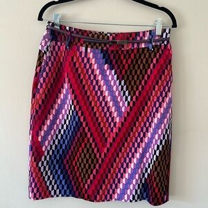 Etcetera Pencil Skirt Pink, Blue, Red Geometric Print Size 4 Professional Office